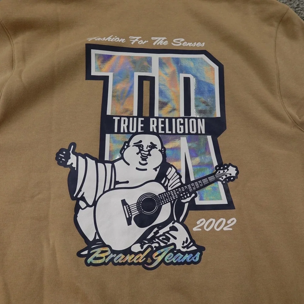 NEW True Religion Hoodie Mens L‎ Beige Buddha Full Zip Sweatshirt Sweater Jacket